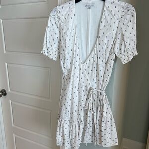 Gianni Bini White Mini Wrap Dress with Blue Stitching